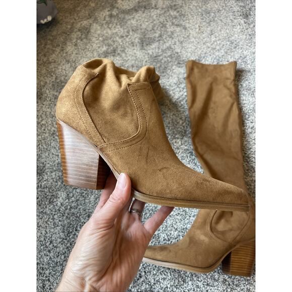 Marc Fisher Tan Faux Suede Over The Knee Boots Size 10 Slip-on - Picture 2 of 11
